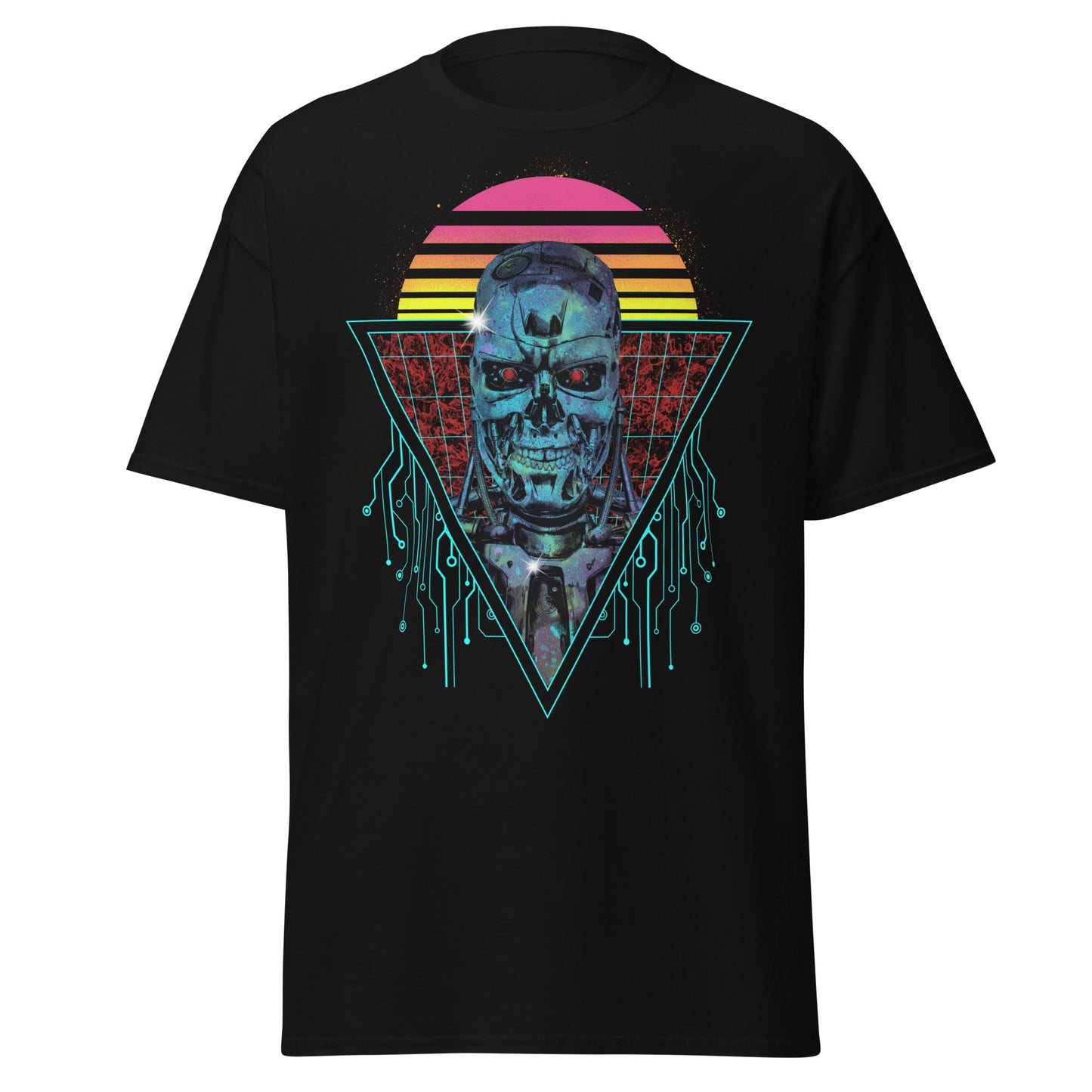 Neon Terminator T - 800 Skull Vaporwave T-Shirt - S - T-Shirts Online