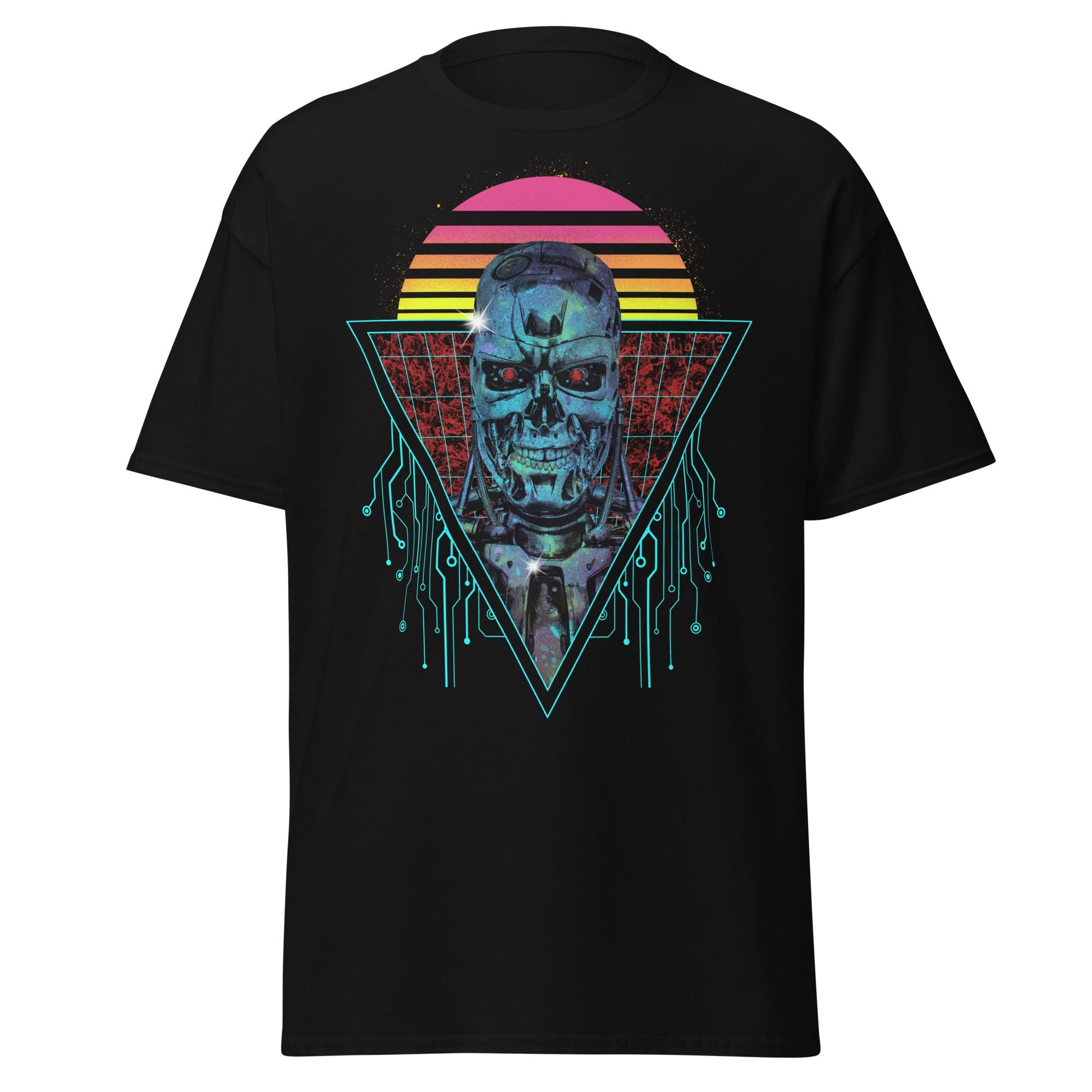 Neon Terminator T - 800 Skull Vaporwave T-Shirt - S - T-Shirts Online