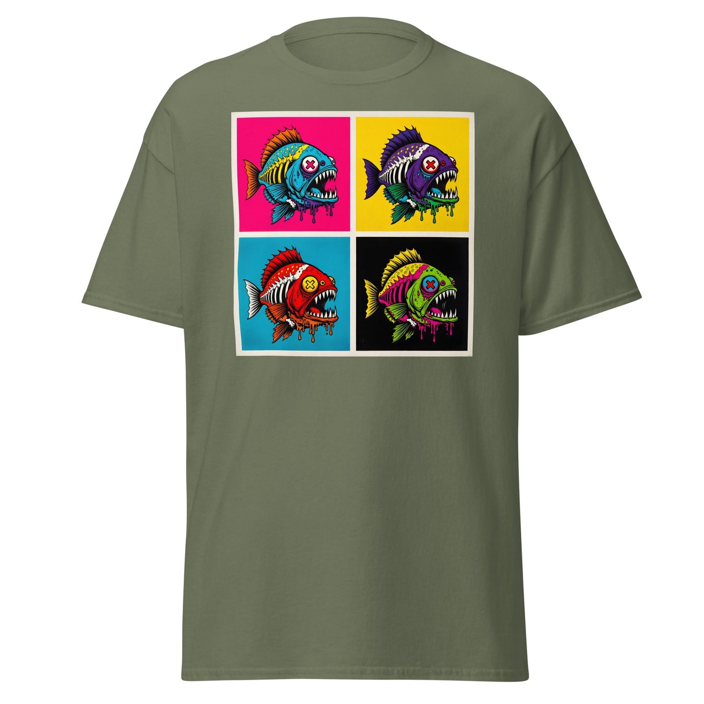 Neon Zombie Fish Pop Art T-Shirt | Edgy Undead Streetwear - Navy - T-Shirts Online