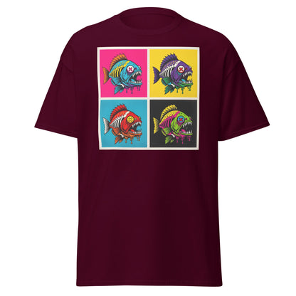 Neon Zombie Fish Pop Art T-Shirt | Edgy Undead Streetwear - Navy - T-Shirts Online