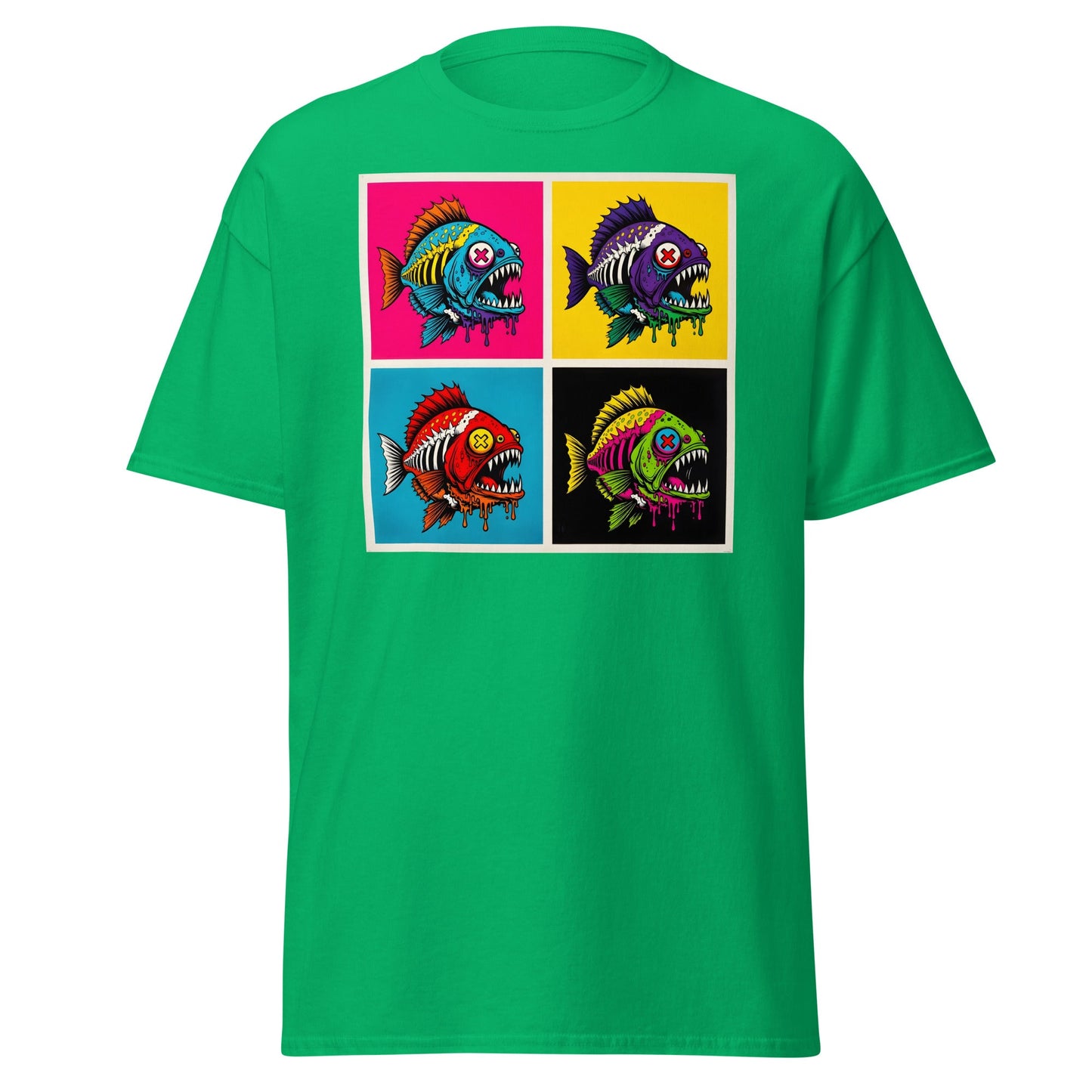 Neon Zombie Fish Pop Art T-Shirt | Edgy Undead Streetwear - Navy - T-Shirts Online