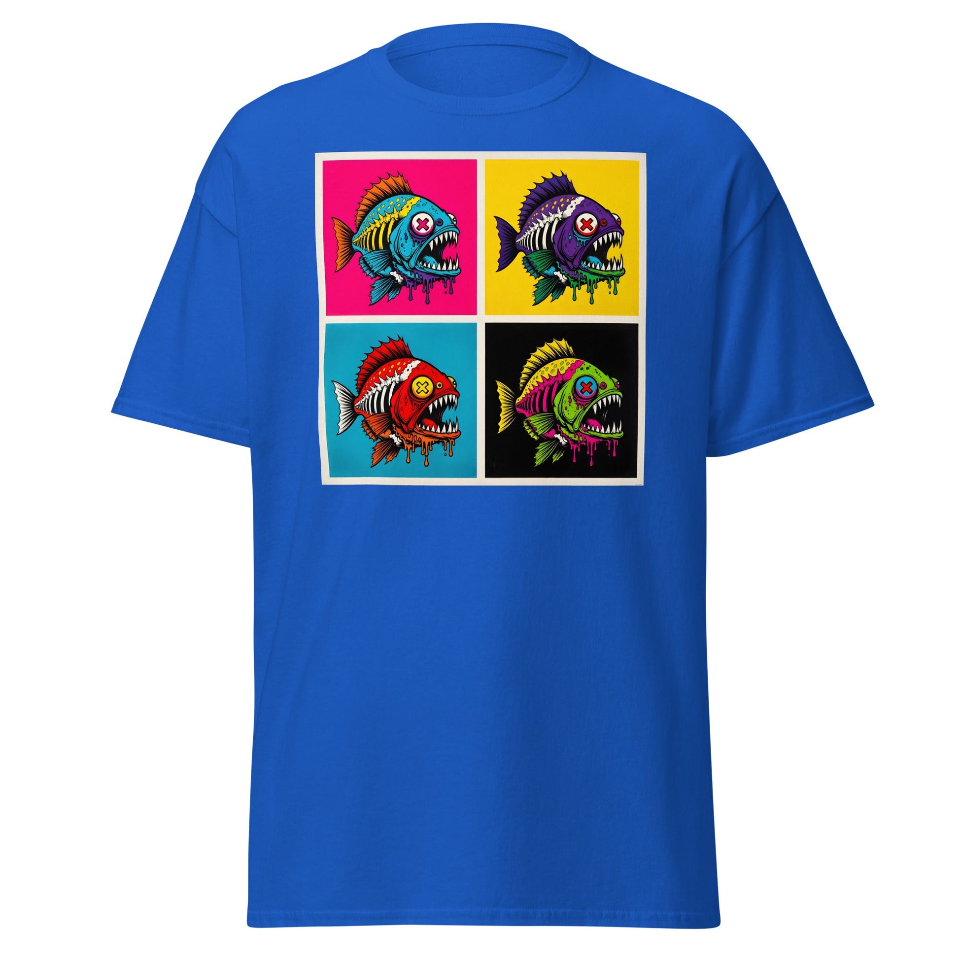 Neon Zombie Fish Pop Art T-Shirt | Edgy Undead Streetwear - Navy - T-Shirts Online