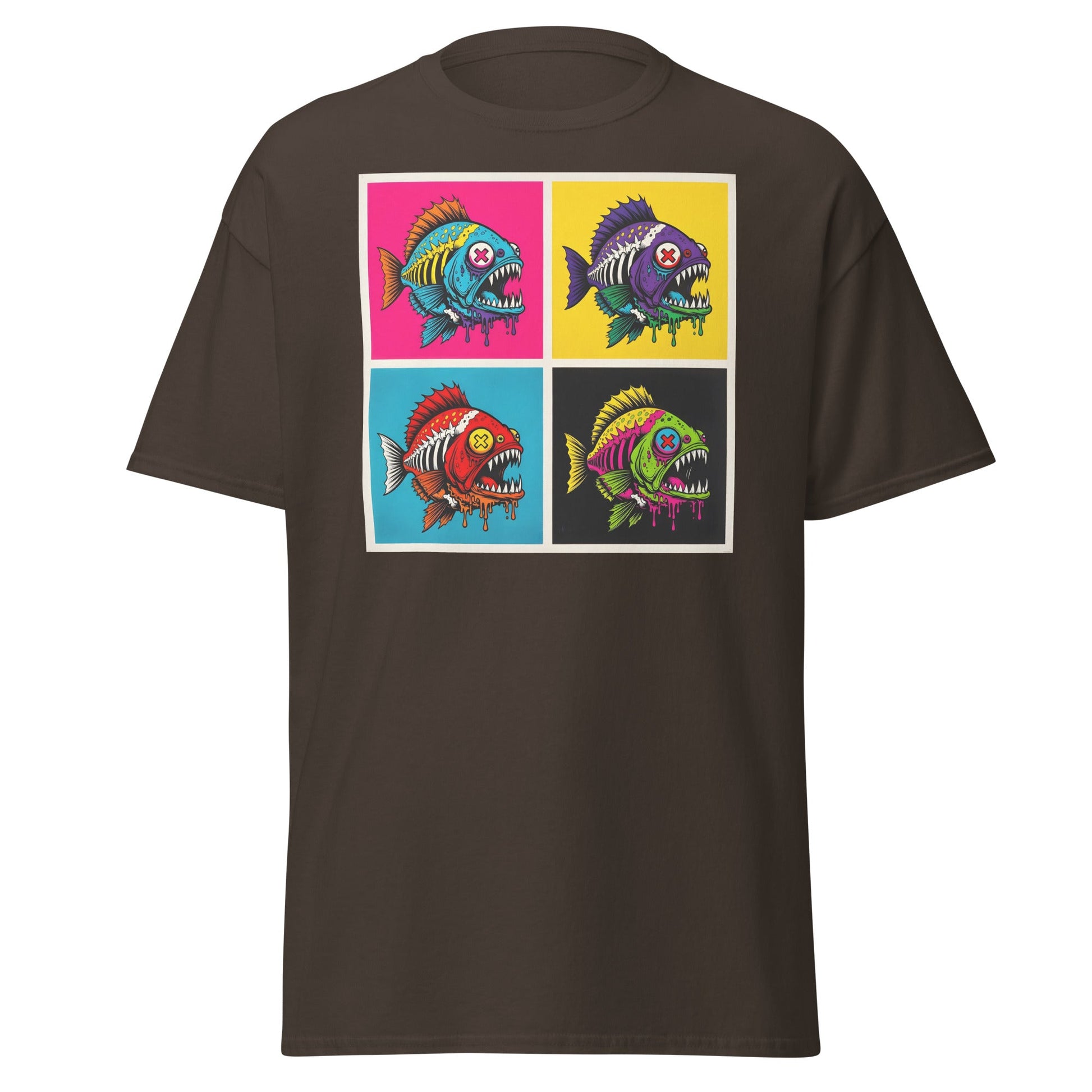 Neon Zombie Fish Pop Art T-Shirt | Edgy Undead Streetwear - Navy - T-Shirts Online