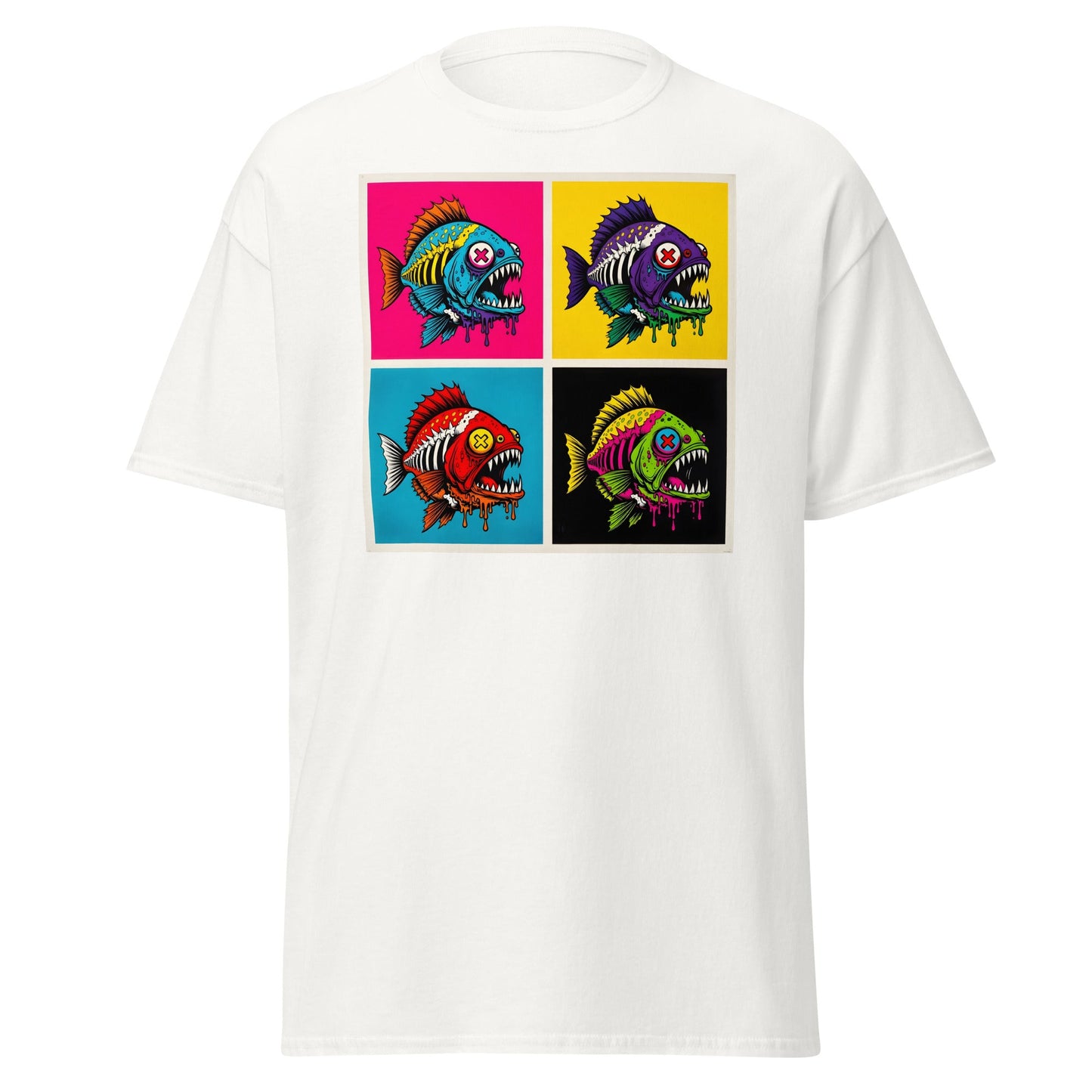 Neon Zombie Fish Pop Art T-Shirt | Edgy Undead Streetwear - Navy - T-Shirts Online