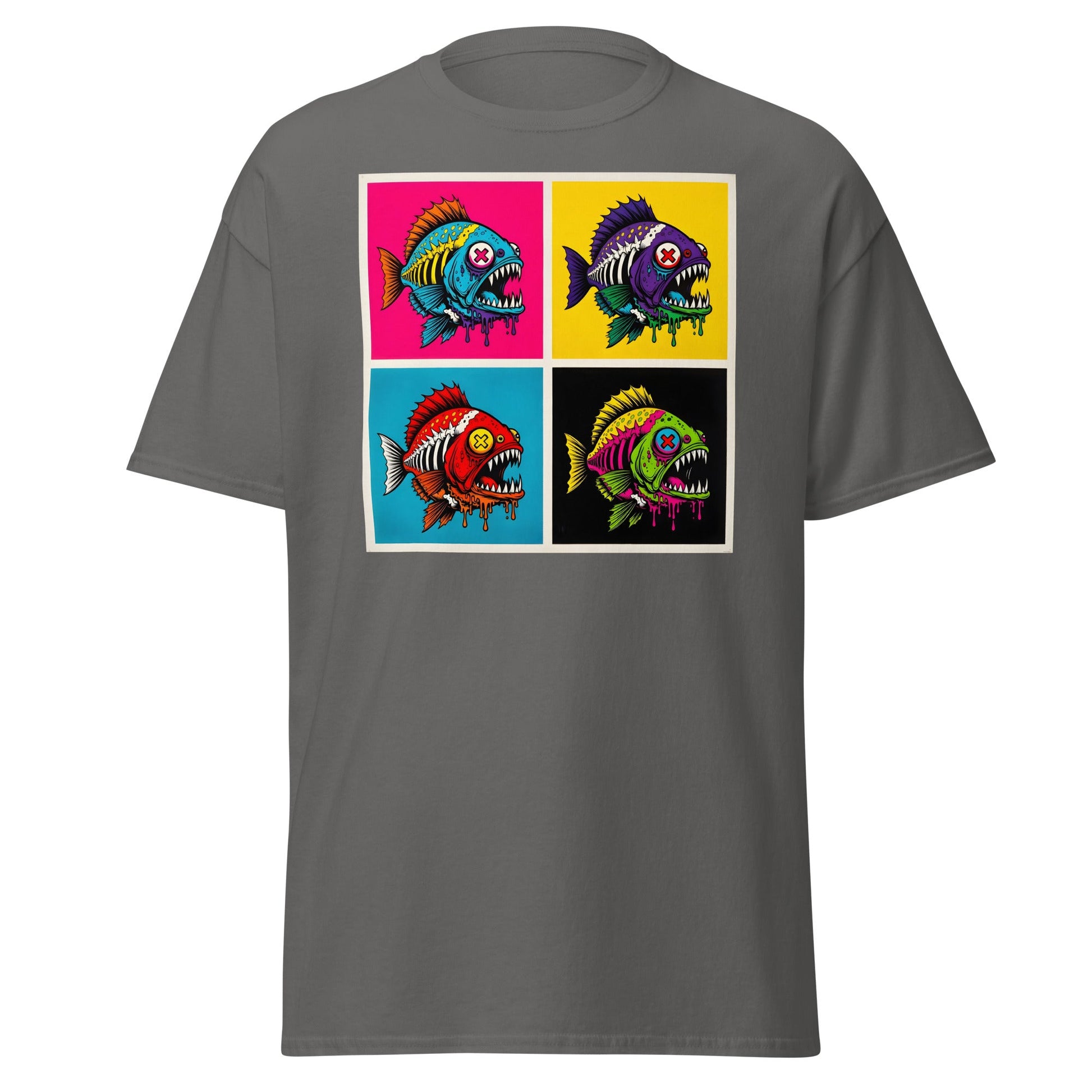 Neon Zombie Fish Pop Art T-Shirt | Edgy Undead Streetwear - Navy - T-Shirts Online