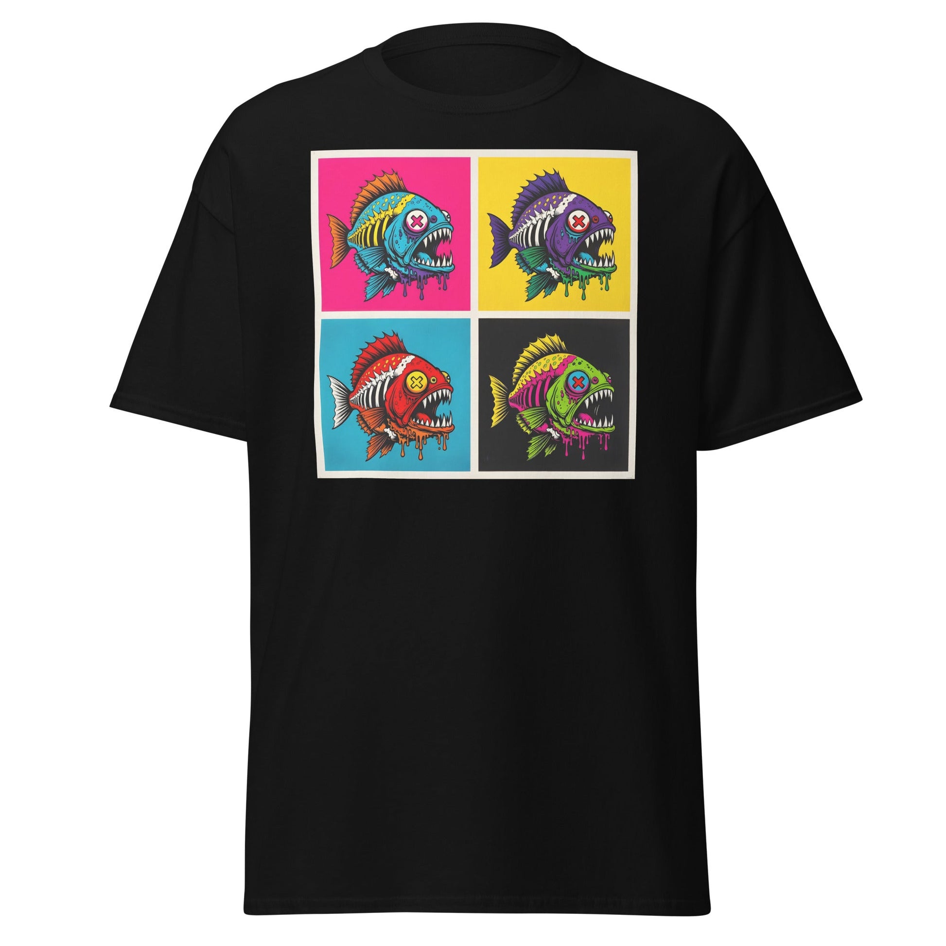 Neon Zombie Fish Pop Art T-Shirt | Edgy Undead Streetwear - Navy - T-Shirts Online