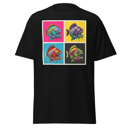 Neon Zombie Fish Pop Art T-Shirt | Edgy Undead Streetwear - Navy - T-Shirts Online