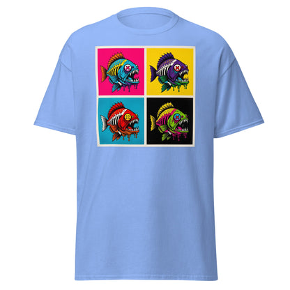 Neon Zombie Fish Pop Art T-Shirt | Edgy Undead Streetwear - Navy - T-Shirts Online