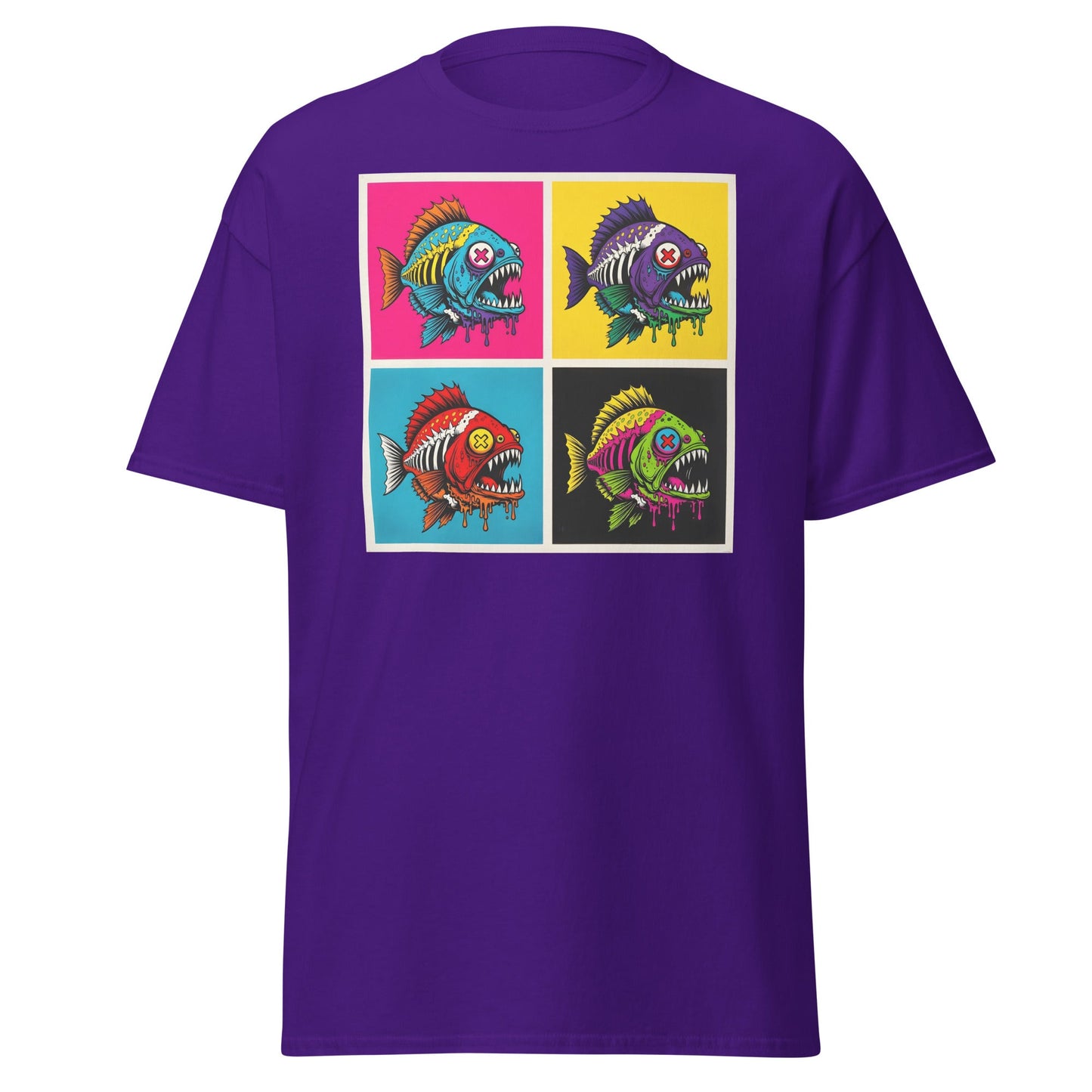 Neon Zombie Fish Pop Art T-Shirt | Edgy Undead Streetwear - Navy - T-Shirts Online
