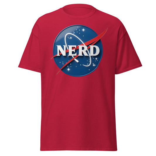 NERD NASA Parody T-Shirt - Shiny Space Geek Graphic Tee - Cardinal - T-Shirts Online