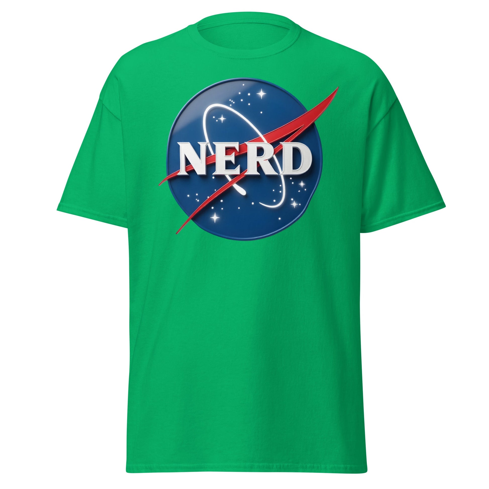 NERD NASA Parody T-Shirt - Shiny Space Geek Graphic Tee - Irish Green - T-Shirts Online