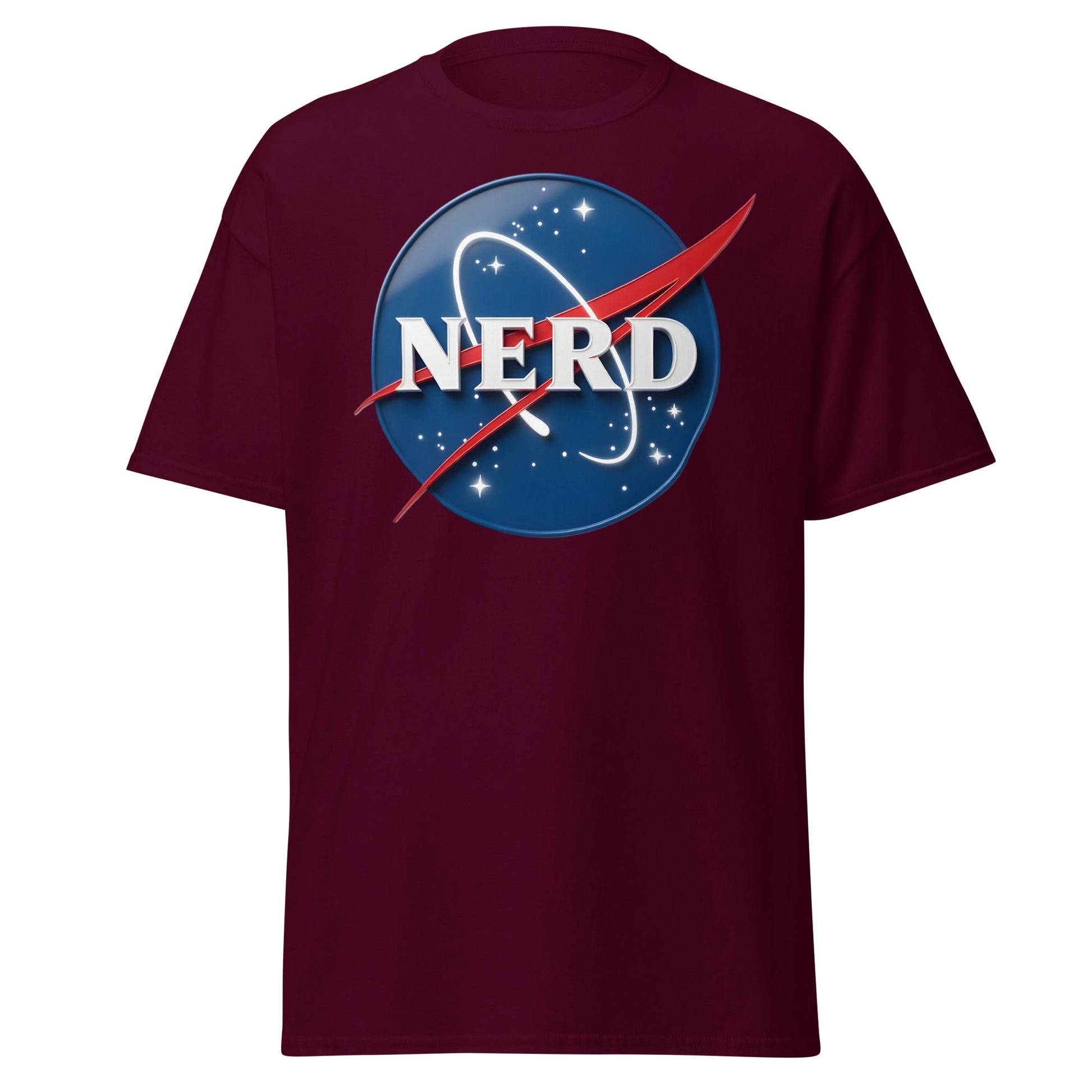 NERD NASA Parody T-Shirt - Shiny Space Geek Graphic Tee - Maroon - T-Shirts Online