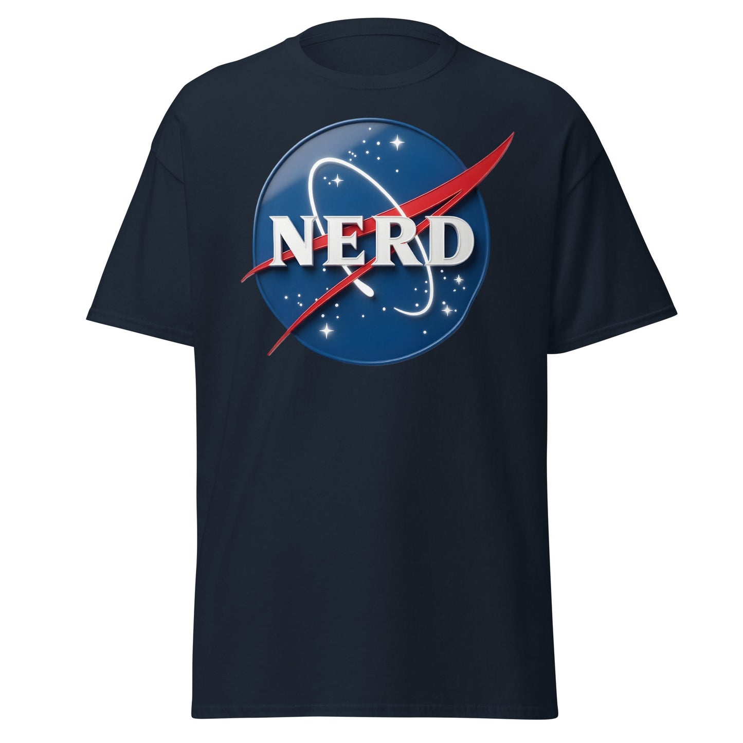 NERD NASA Parody T-Shirt - Shiny Space Geek Graphic Tee - Navy - T-Shirts Online