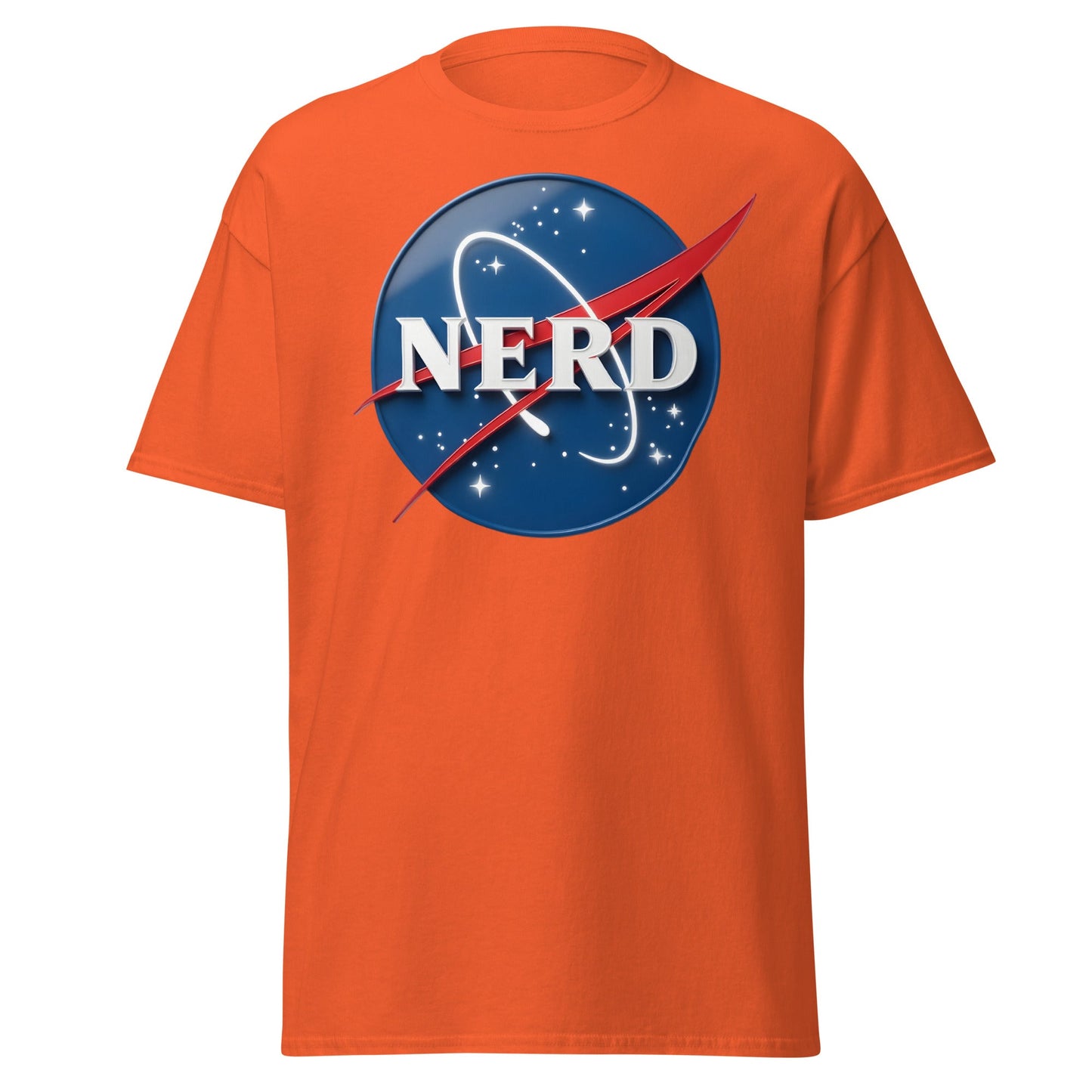 NERD NASA Parody T-Shirt - Shiny Space Geek Graphic Tee - Orange - T-Shirts Online