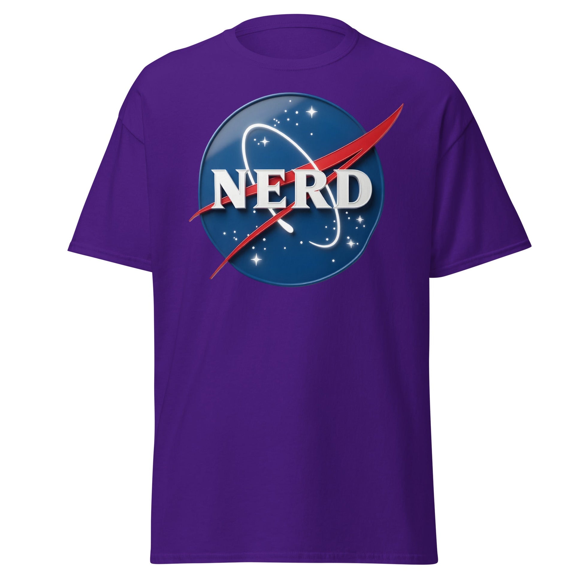 NERD NASA Parody T-Shirt - Shiny Space Geek Graphic Tee - Purple - T-Shirts Online