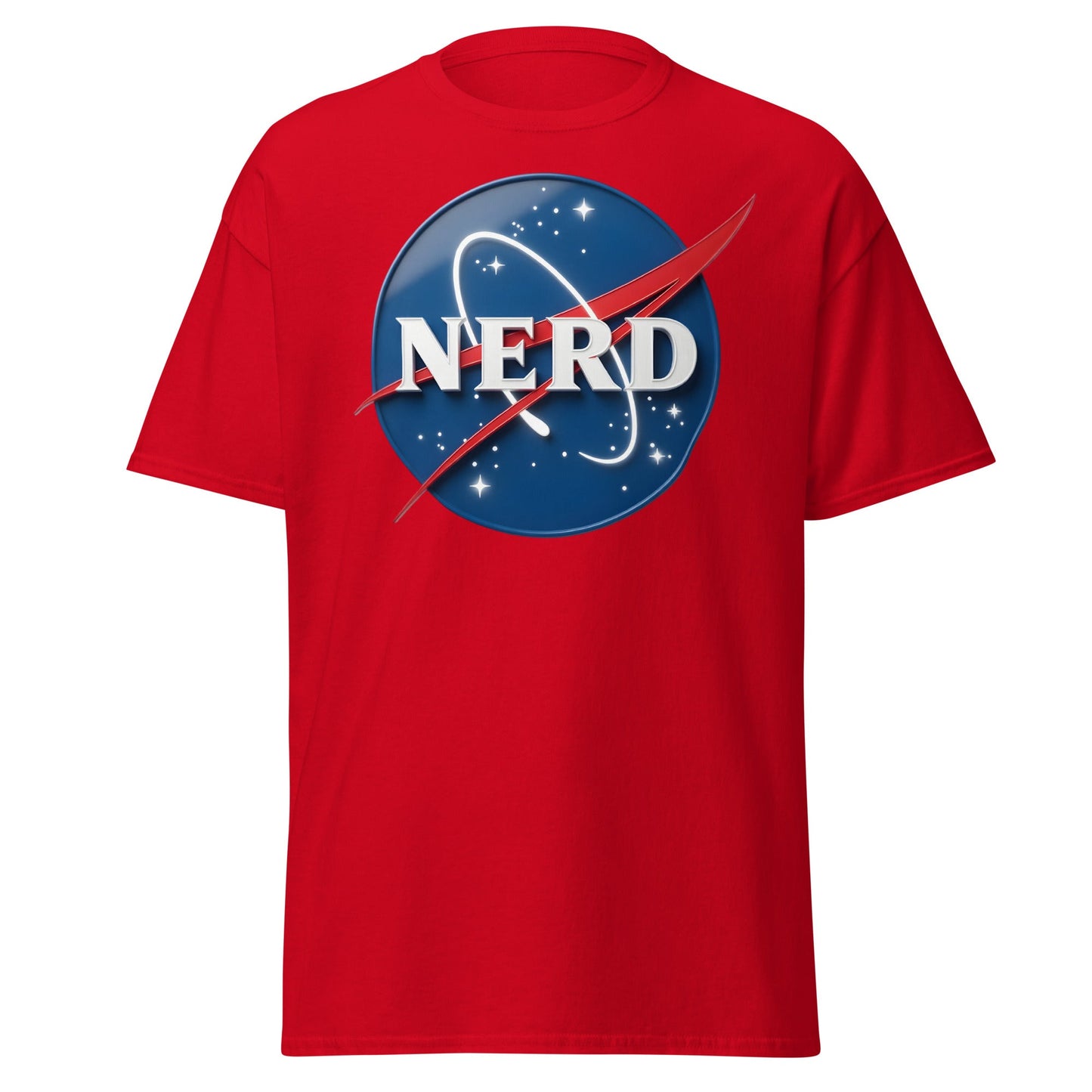NERD NASA Parody T-Shirt - Shiny Space Geek Graphic Tee - Red - T-Shirts Online