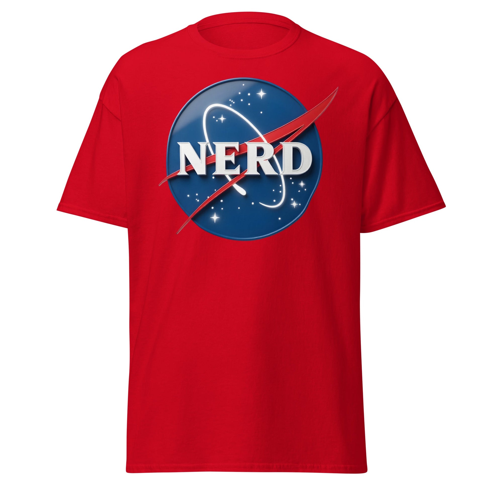 NERD NASA Parody T-Shirt - Shiny Space Geek Graphic Tee - Red - T-Shirts Online