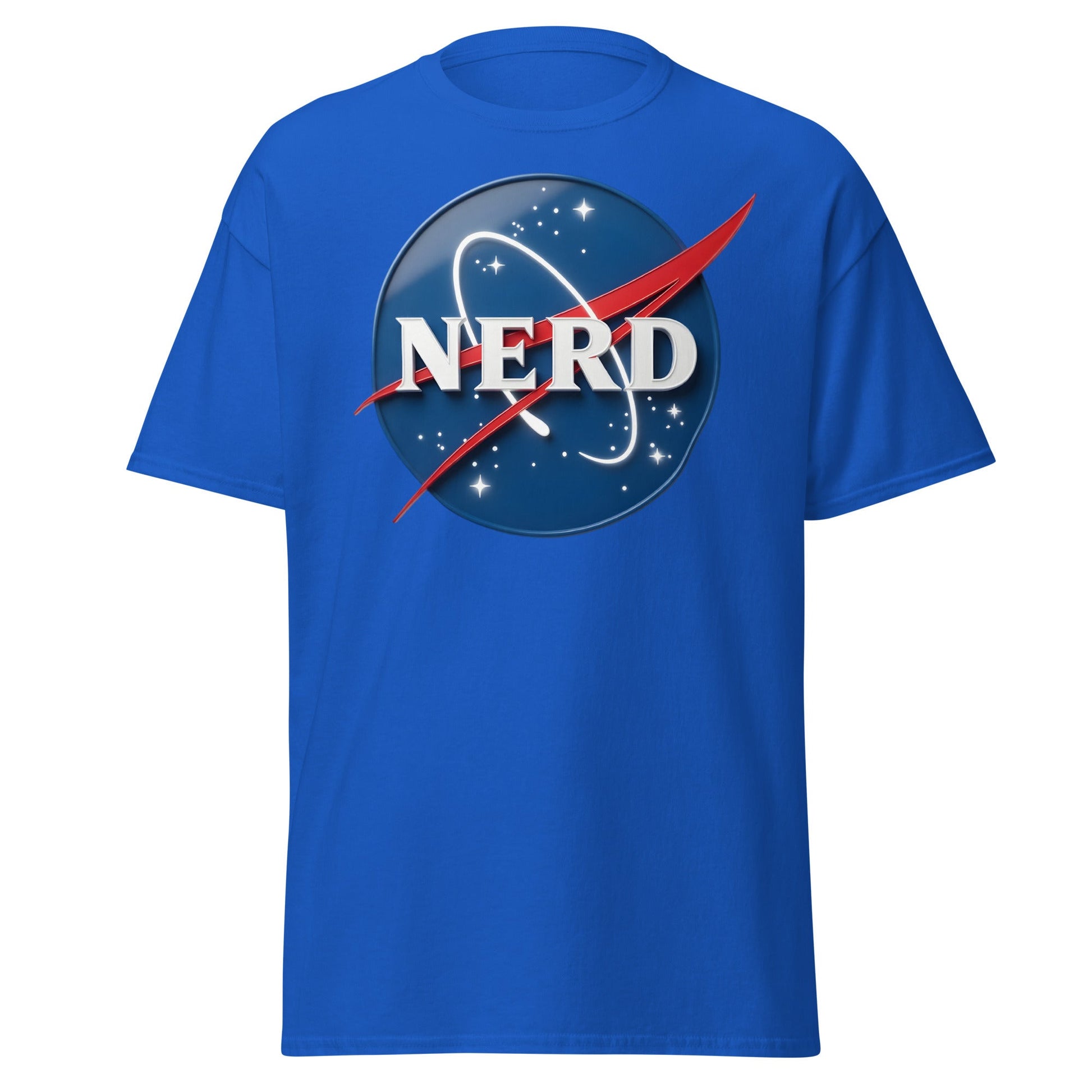 NERD NASA Parody T-Shirt - Shiny Space Geek Graphic Tee - Royal - T-Shirts Online