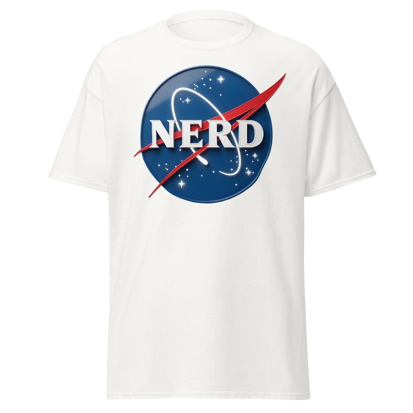 NERD NASA Parody T-Shirt - Shiny Space Geek Graphic Tee - White - T-Shirts Online