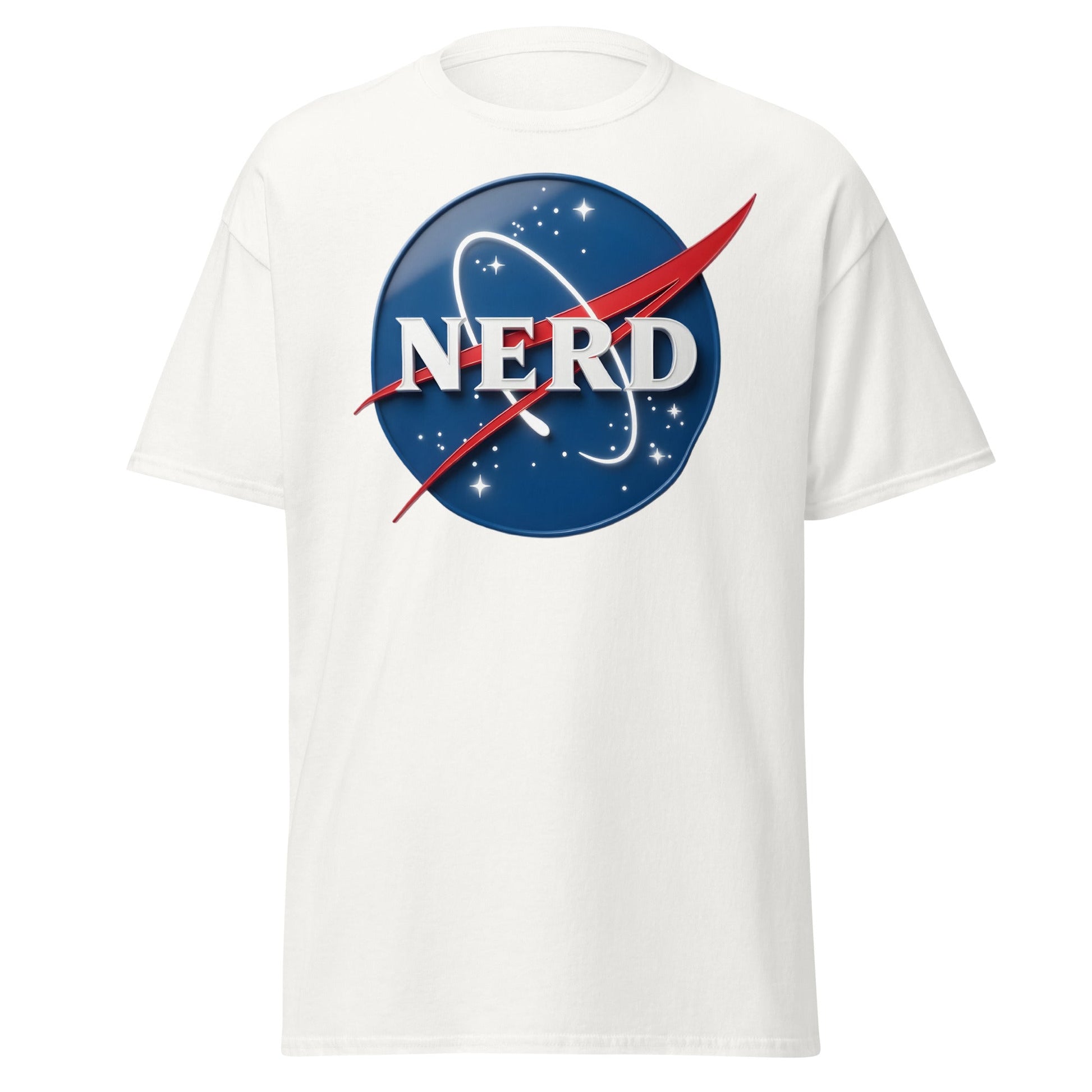 NERD NASA Parody T-Shirt - Shiny Space Geek Graphic Tee - White - T-Shirts Online