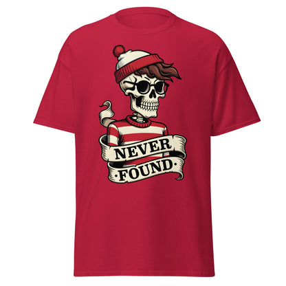 Never Found Skeleton T-Shirt - Funny Waldo Parody Tee - Cardinal - T-Shirts Online