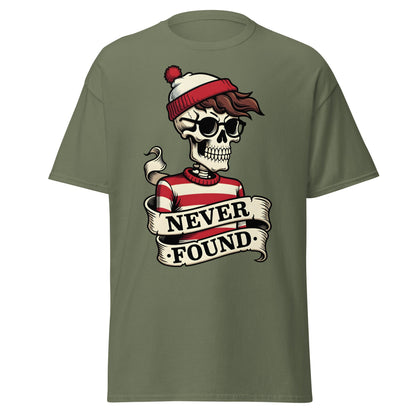 Never Found Skeleton T-Shirt - Funny Waldo Parody Tee - Military Green - T-Shirts Online