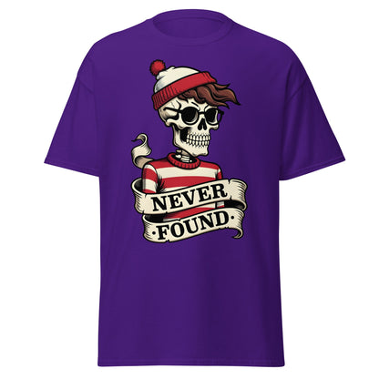 Never Found Skeleton T-Shirt - Funny Waldo Parody Tee - Purple - T-Shirts Online