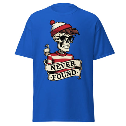 Never Found Skeleton T-Shirt - Funny Waldo Parody Tee - Royal - T-Shirts Online