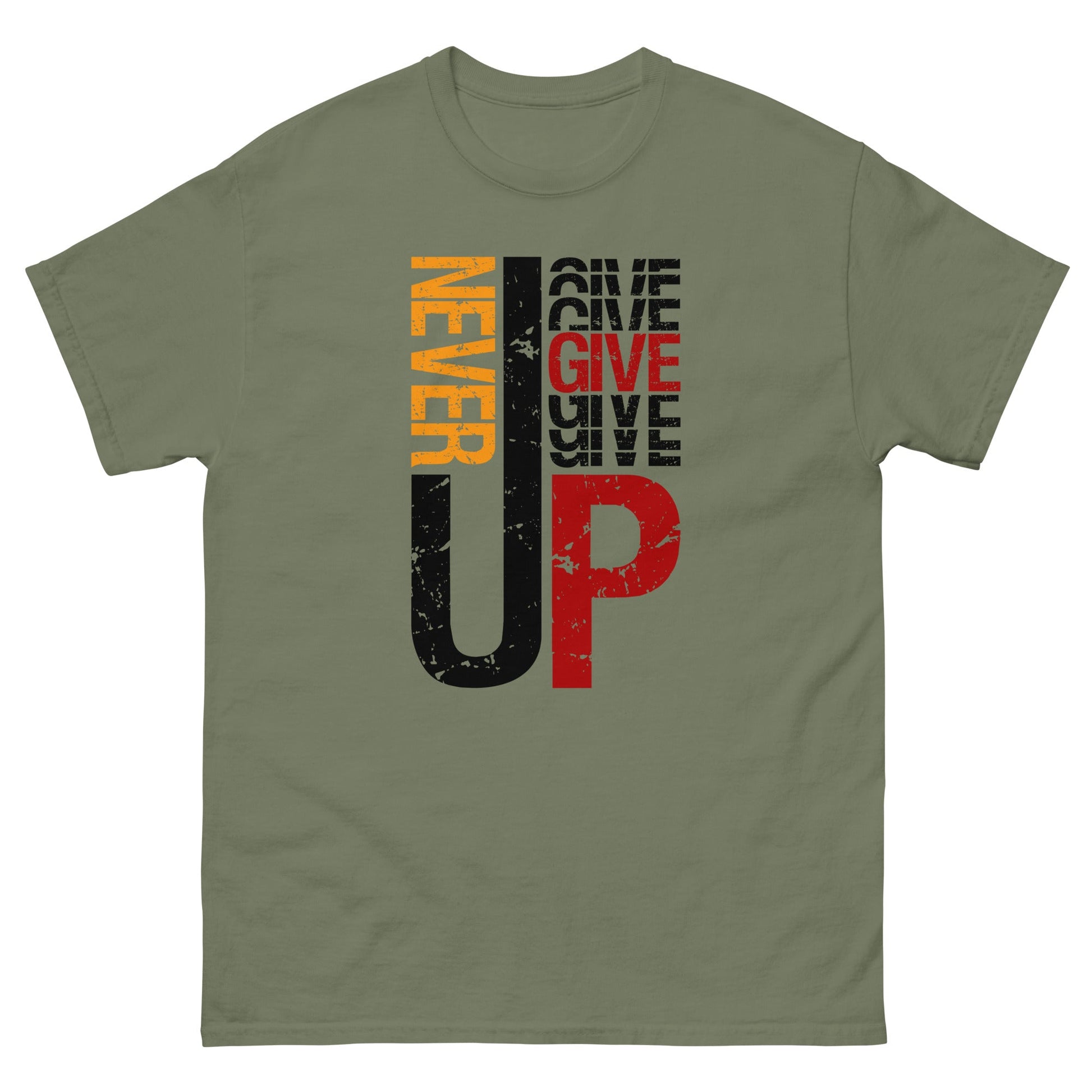 Never Give Up | Motivational T-Shirt - Military Green - T-Shirts Online