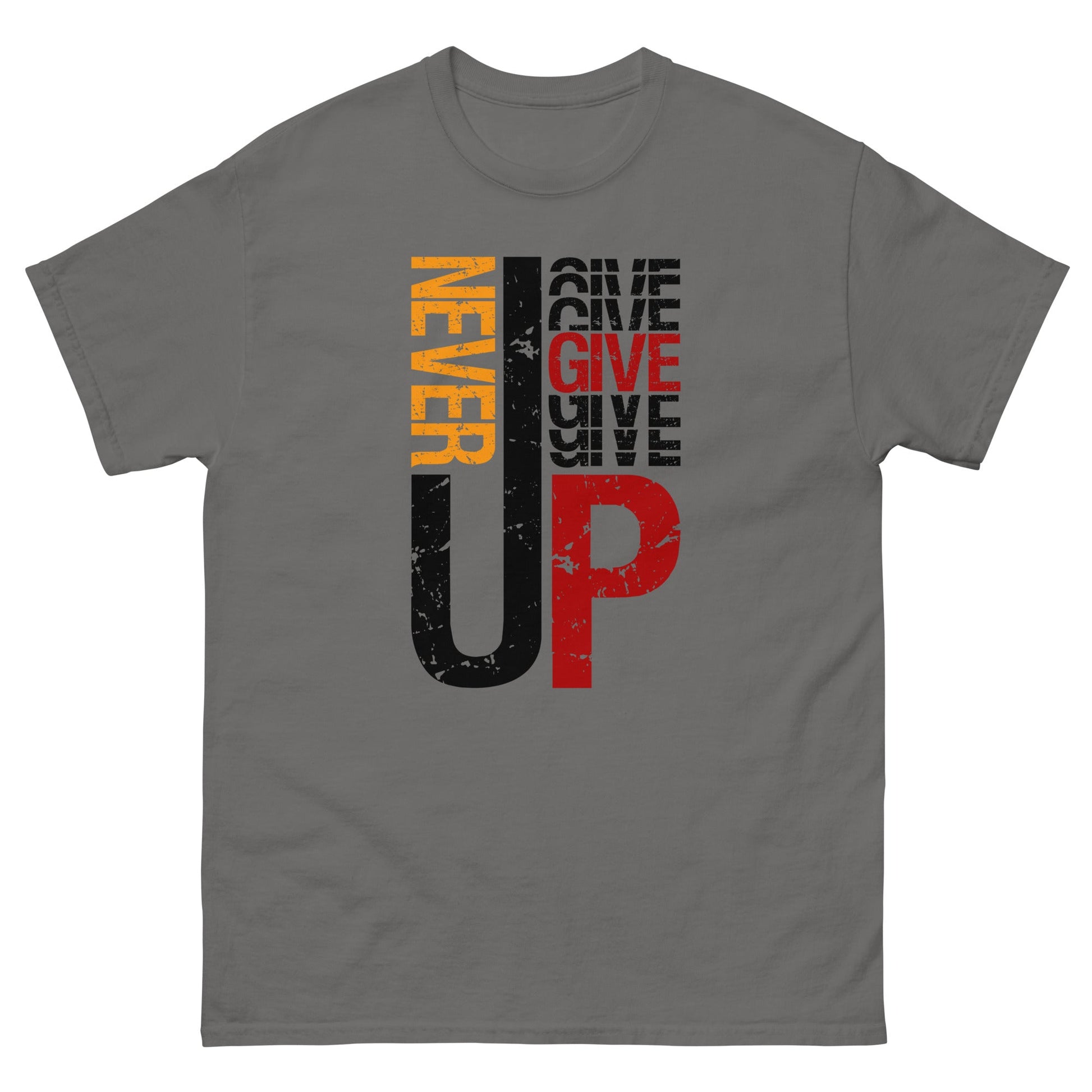 Never Give Up | Motivational T-Shirt - Charcoal - T-Shirts Online