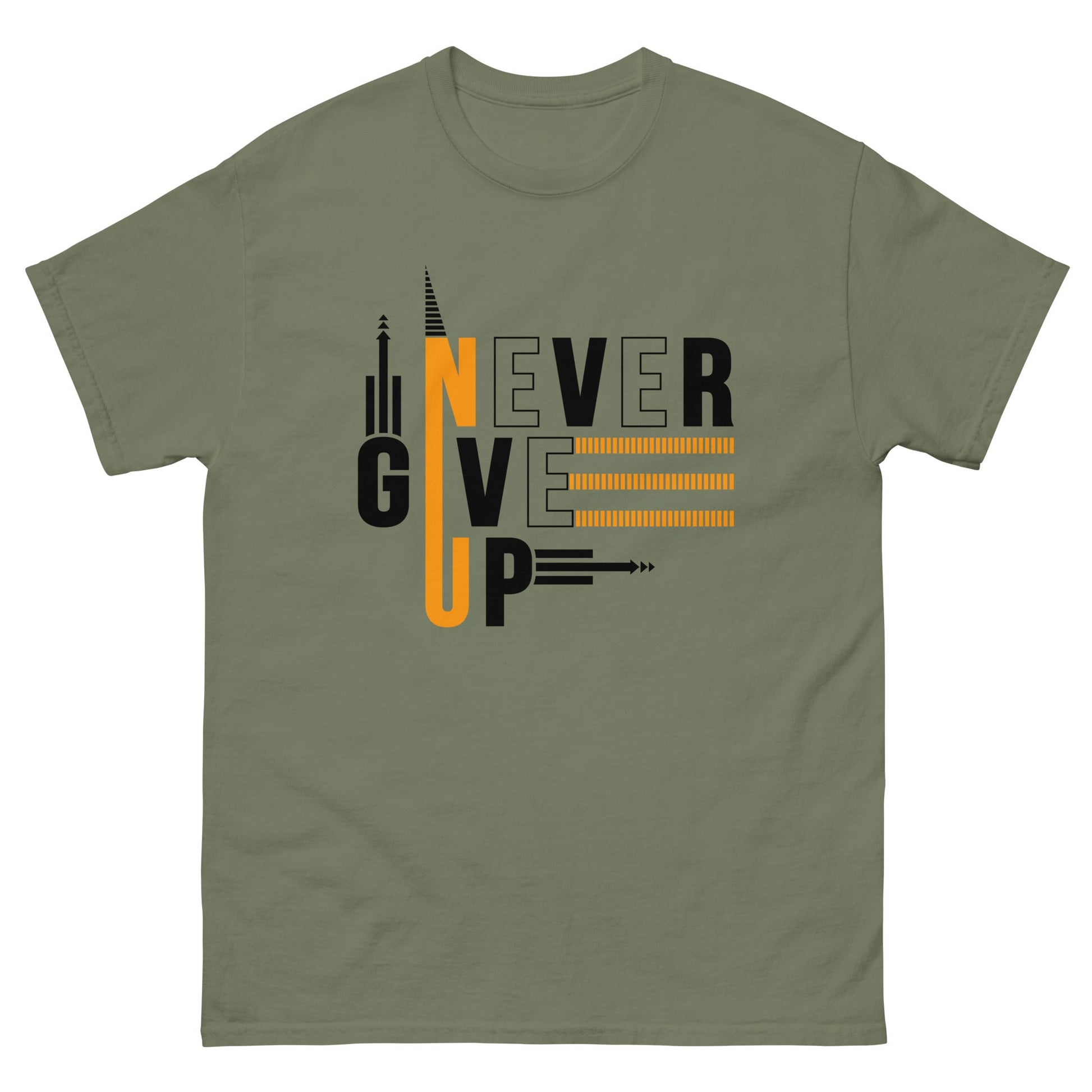 Never Give Up x | Motivational T-Shirt - Military Green - T-Shirts Online