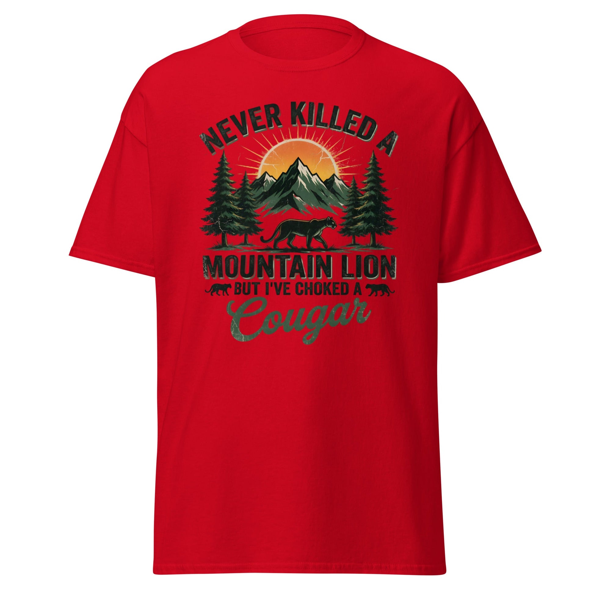 Never Killed a Mountain Lion But Choked a Cougar T-Shirt - Red - T-Shirts Online