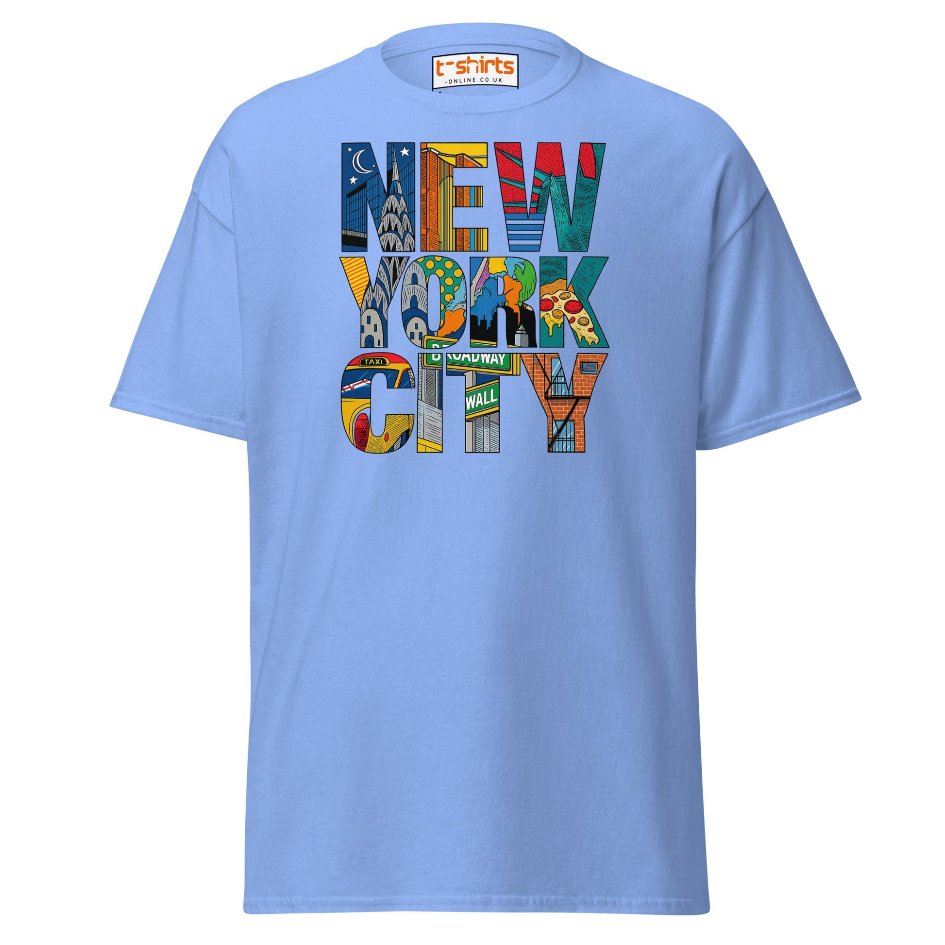 New York City Landmarks T-Shirt – NYC Graphic Tee - Carolina Blue - T-Shirts Online
