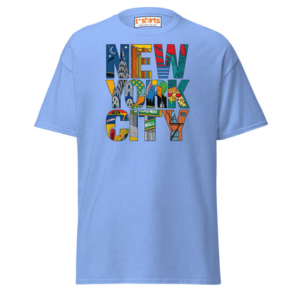 New York City Landmarks T-Shirt – NYC Graphic Tee - Carolina Blue - T-Shirts Online