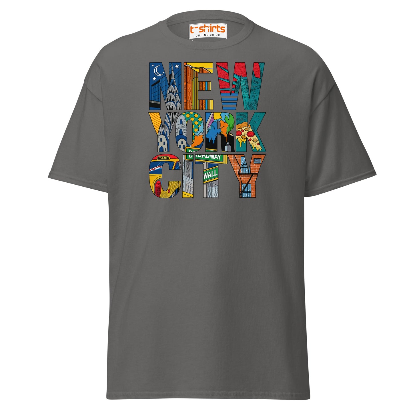 New York City Landmarks T-Shirt – NYC Graphic Tee - Charcoal - T-Shirts Online