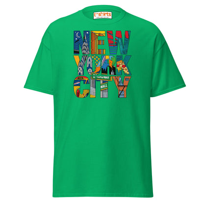 New York City Landmarks T-Shirt – NYC Graphic Tee - Irish Green - T-Shirts Online