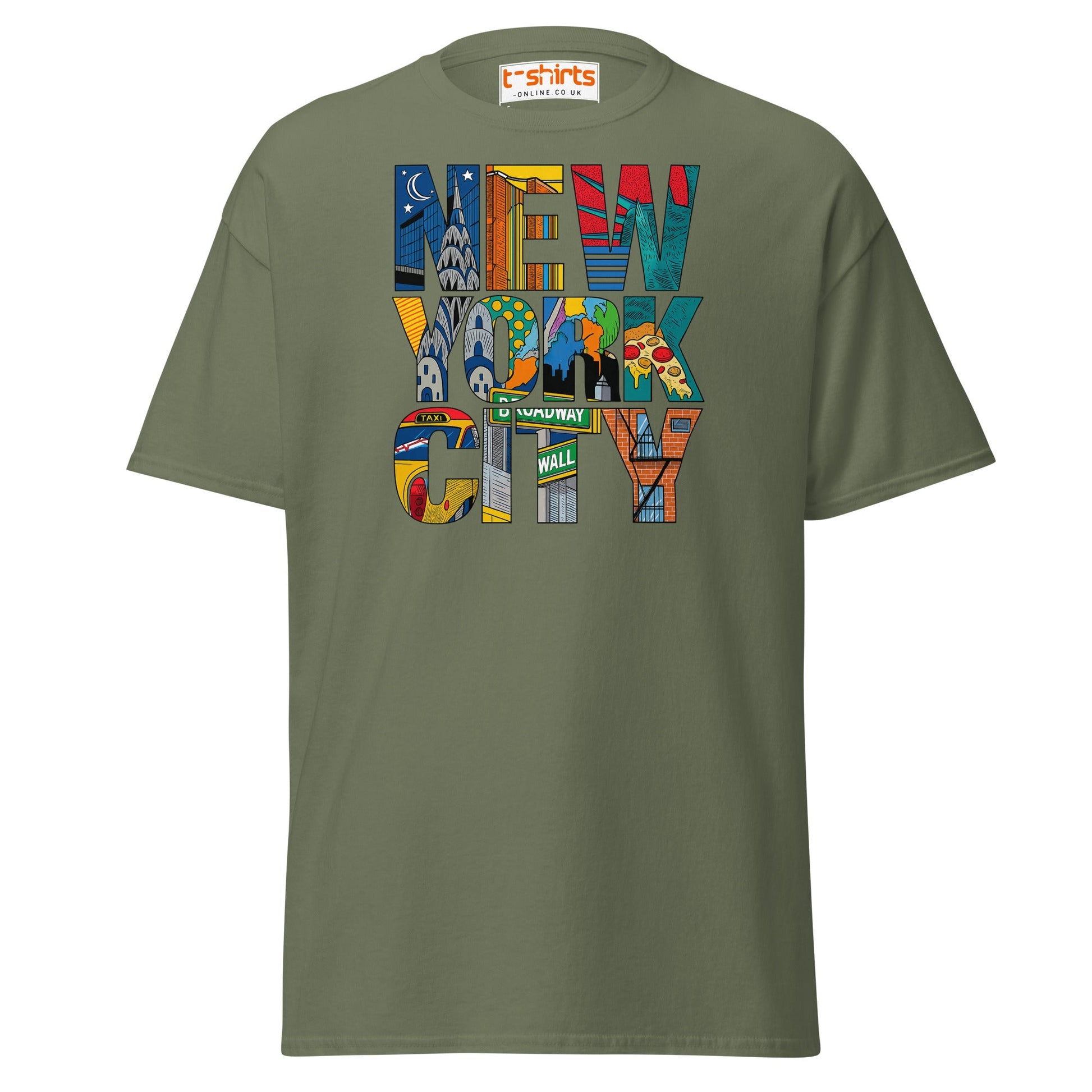 New York City Landmarks T-Shirt – NYC Graphic Tee - Military Green - T-Shirts Online