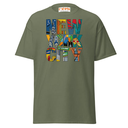 New York City Landmarks T-Shirt – NYC Graphic Tee - Military Green - T-Shirts Online