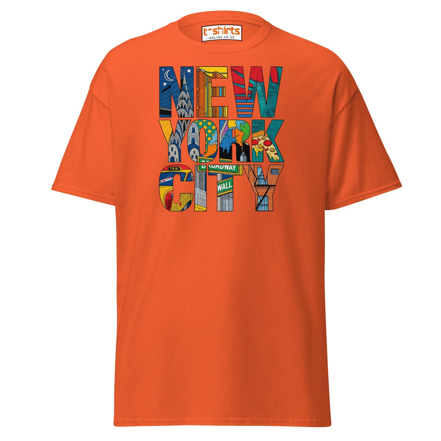 New York City Landmarks T-Shirt – NYC Graphic Tee - Orange - T-Shirts Online