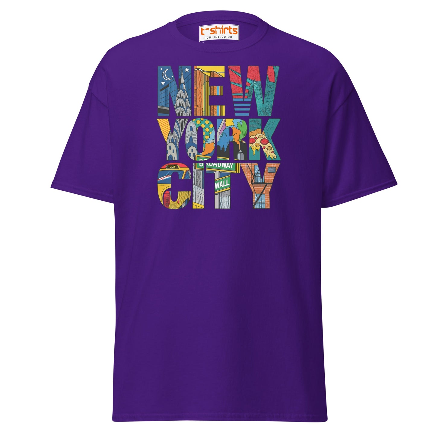 New York City Landmarks T-Shirt – NYC Graphic Tee - Purple - T-Shirts Online