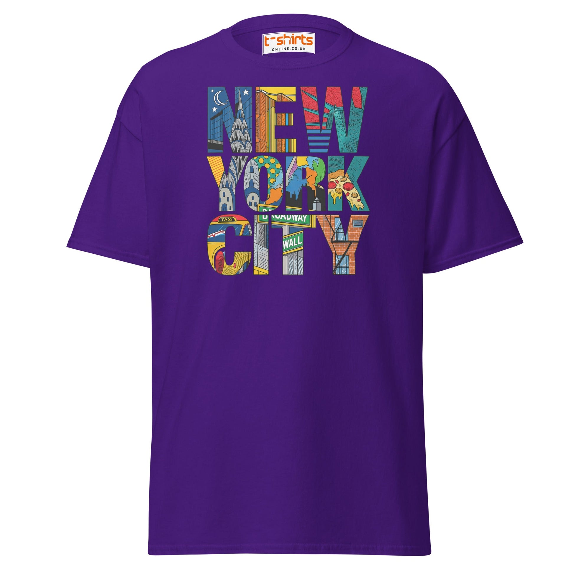 New York City Landmarks T-Shirt – NYC Graphic Tee - Purple - T-Shirts Online