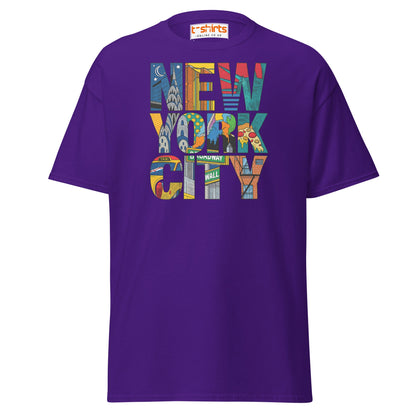 New York City Landmarks T-Shirt – NYC Graphic Tee - Purple - T-Shirts Online