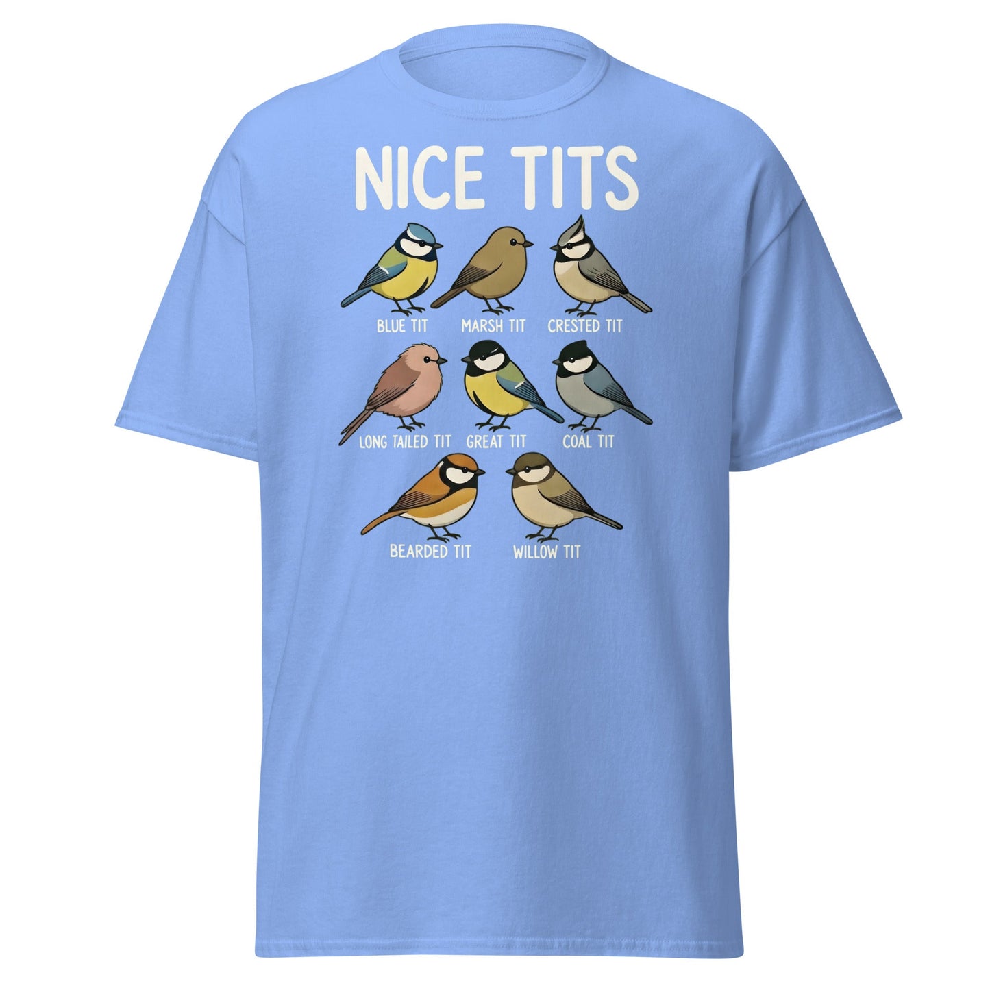 Nice Tits Shirt - Funny Bird Watching Pun Graphic Tee - Carolina Blue - T-Shirts Online