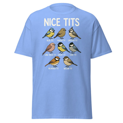 Nice Tits Shirt - Funny Bird Watching Pun Graphic Tee - Carolina Blue - T-Shirts Online