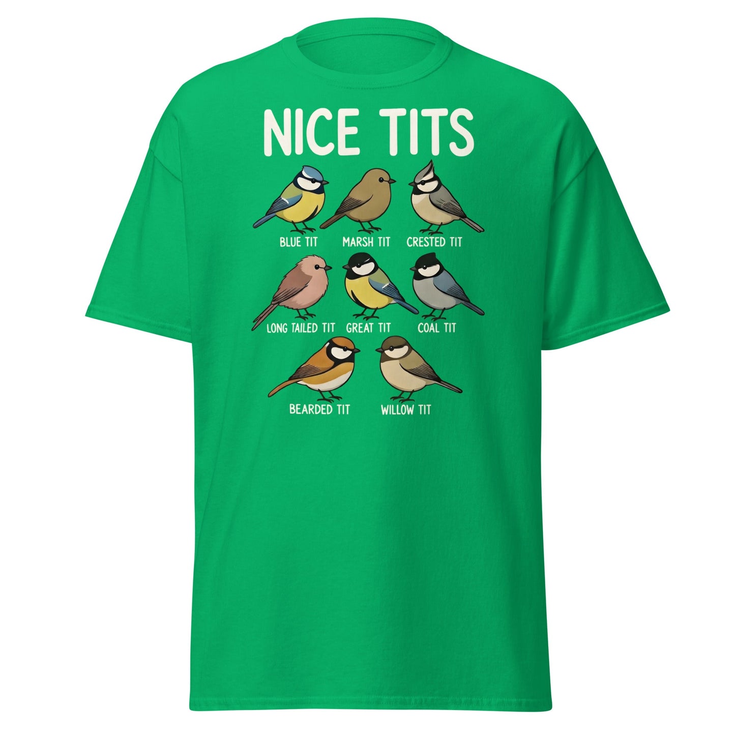Nice Tits Shirt - Funny Bird Watching Pun Graphic Tee - Irish Green - T-Shirts Online