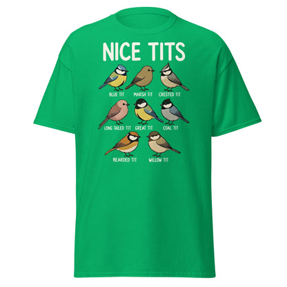 Nice Tits Shirt - Funny Bird Watching Pun Graphic Tee - Irish Green - T-Shirts Online