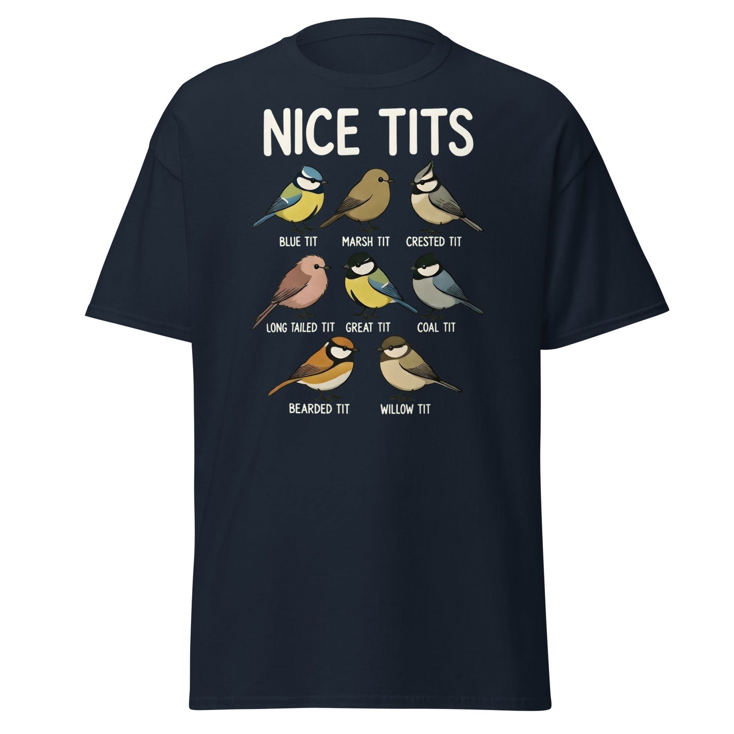 Nice Tits Shirt - Funny Bird Watching Pun Graphic Tee - Navy - T-Shirts Online