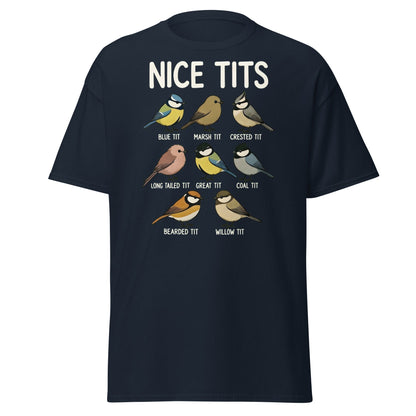 Nice Tits Shirt - Funny Bird Watching Pun Graphic Tee - Navy - T-Shirts Online