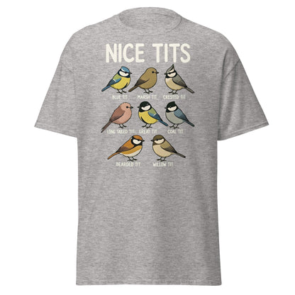 Nice Tits Shirt - Funny Bird Watching Pun Graphic Tee - Sport Grey - T-Shirts Online