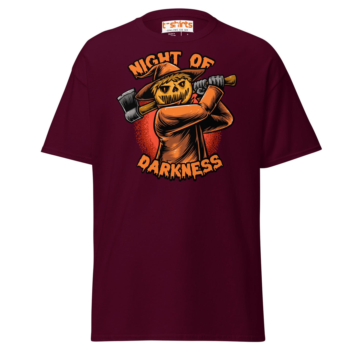 Night of Darkness Halloween Scarecrow T-Shirt - Maroon - T-Shirts Online